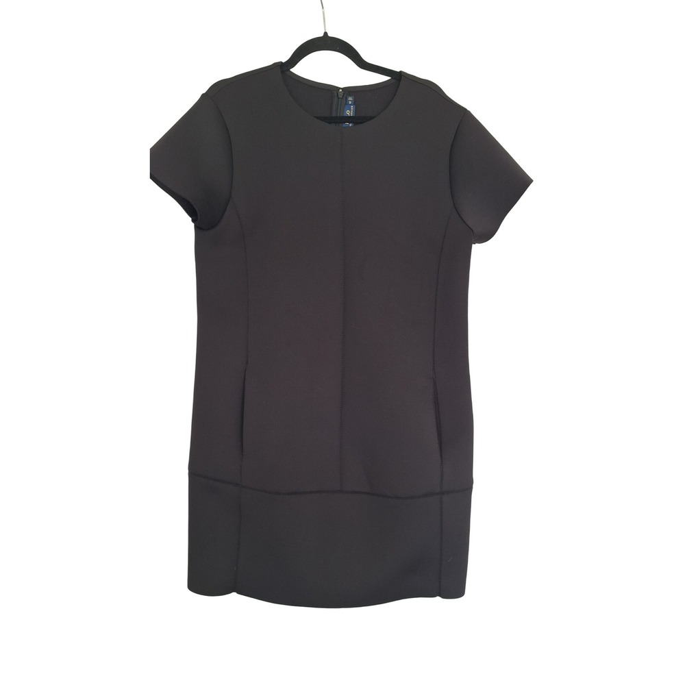 Polo Ralph Lauren Black Scuba Knit Short Sleeve Sheath Dress Size 12 Pocket LBD